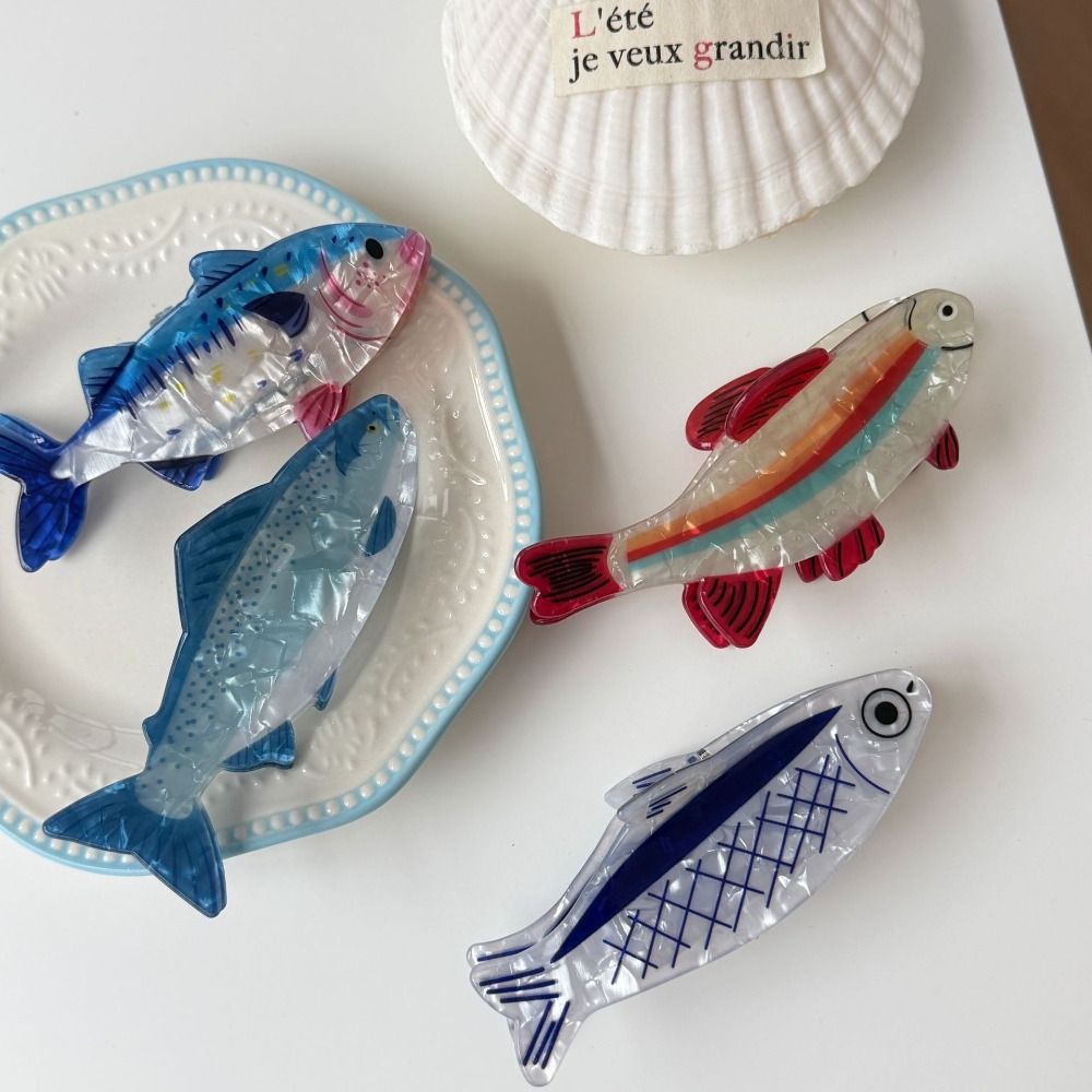Korean Girls Lifestyle - ヘアピン、海の生き物モチーフ、魚の形をしたヘアクリップ、PVC製、マグロ、海洋生物、金魚、韓国風ヘアアクセサリー、魚の形をしたヘアクリップ、女の子向け。