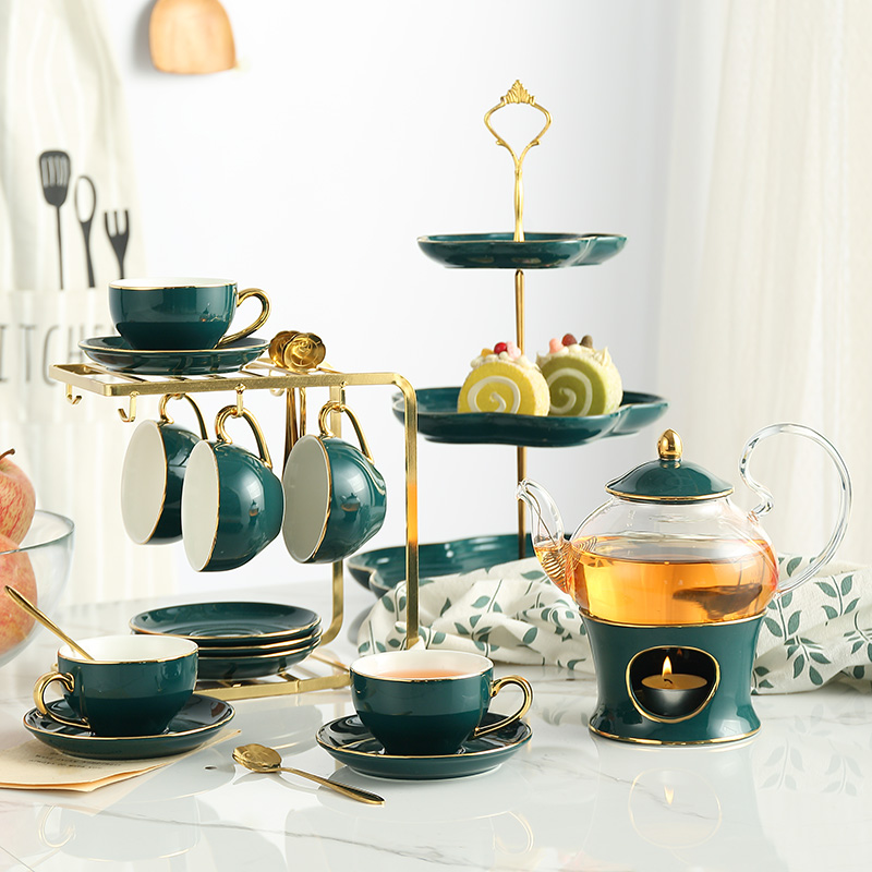 Korean Tea Set - 北欧セラミックティーセット磁器香りのティーカップポットキャンドルストレーナー付き花ティーポットセットカフェマグティータイムコーヒーカップティーカップ