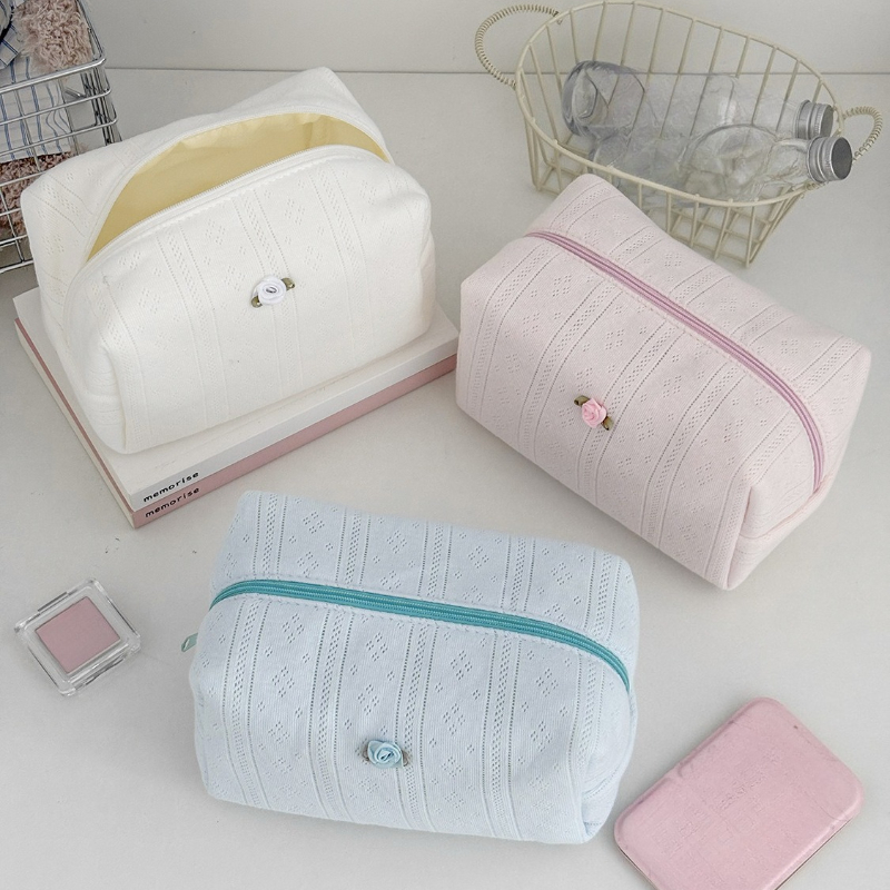 女性用レースリボン花柄メイクアップバッグ大容量トイレタリーバ - Korean Skincare Routine のレビューと価格