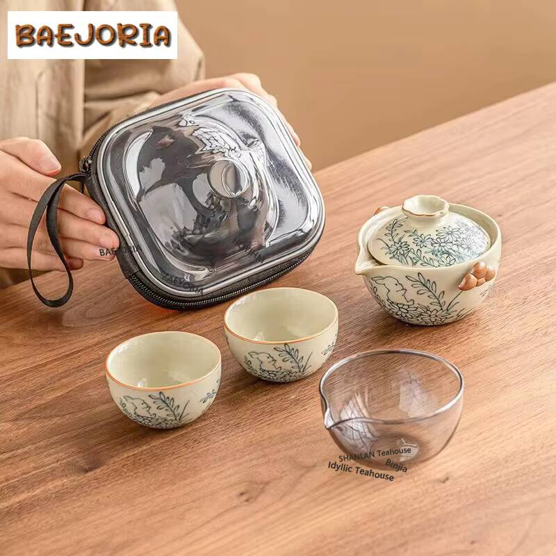 可愛いウサギとひまわり模様のRu窯茶器セット エレガントな1 - Korean Tea Set のレビューと価格