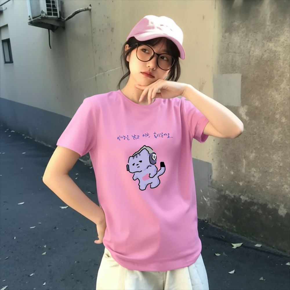 人生は私を守ってくれないかわいいテキストプリント Tシャツ紫 - Korean Lifestyle Aesthetic のレビューと価格