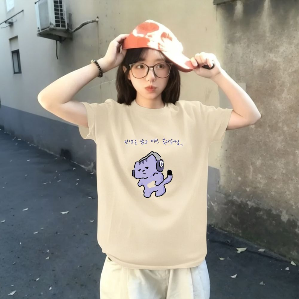 人生は私を守ってくれないかわいいテキストプリント Tシャツ紫 - Korean Lifestyle Aesthetic のレビューと価格
