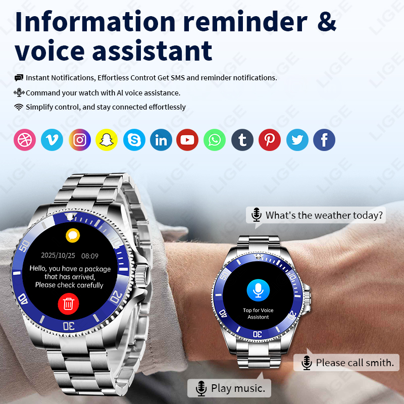 LIGE 2026スタイル 高級スマートウォッチ メンズ 防 - Korean Luxury Lifestyle のレビューと価格