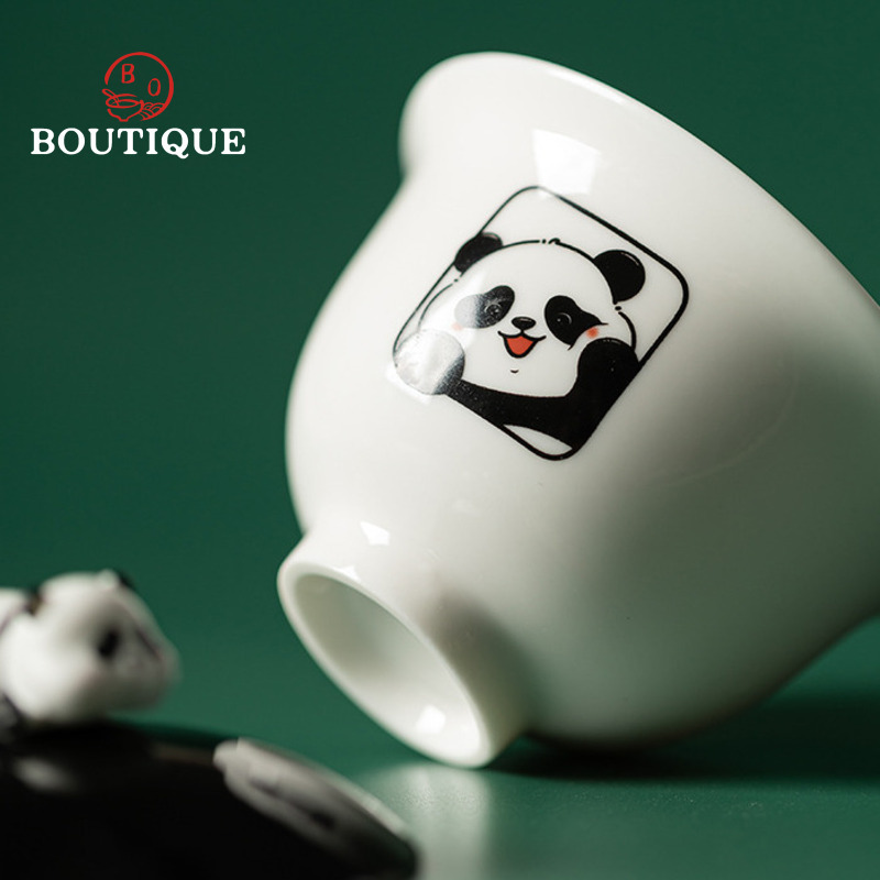 イシトークパンダトラベルセット漫画セラミック蓋碗茶携帯用ワン - Korean Tea Set のレビューと価格