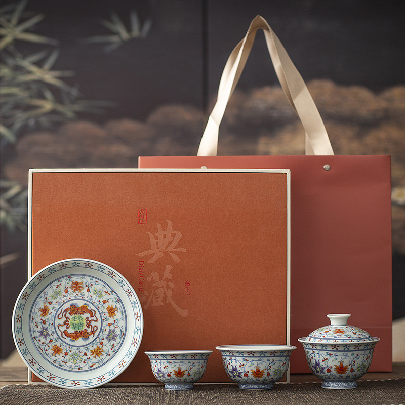 手作り景徳鎮青白三彩蓋碗セット ホバーリッド 釉下彩磁器 カ - Korean Tea Set のレビューと価格