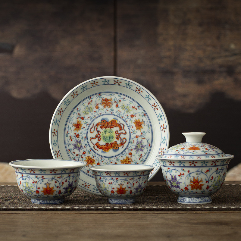 手作り景徳鎮青白三彩蓋碗セット ホバーリッド 釉下彩磁器 カ - Korean Tea Set のレビューと価格