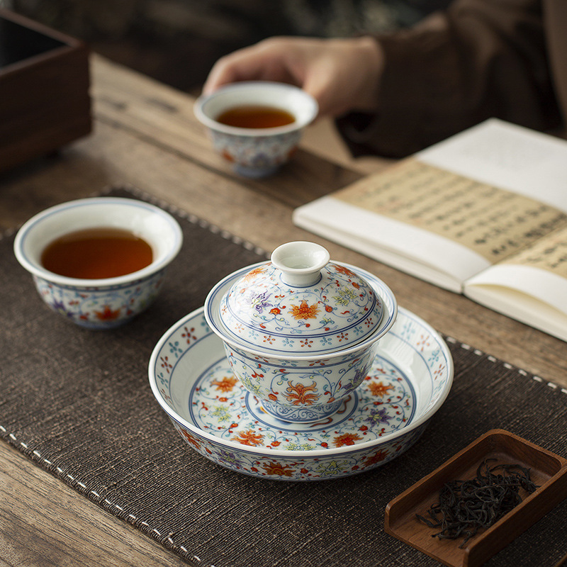 手作り景徳鎮青白三彩蓋碗セット ホバーリッド 釉下彩磁器 カ - Korean Tea Set のレビューと価格
