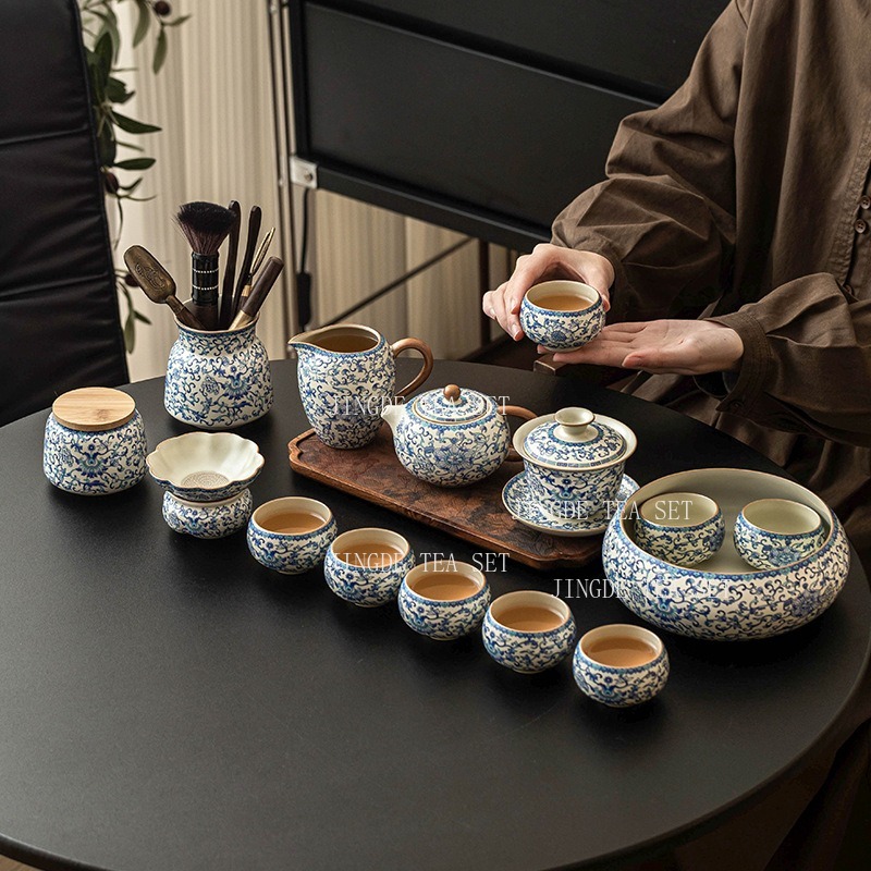 Ru Kiln Gongfu茶器セット、連動式蓮華模様の陶磁 - Korean Tea Set のレビューと価格