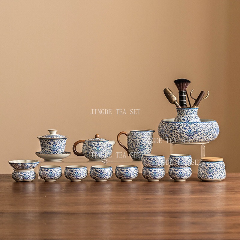 Ru Kiln Gongfu茶器セット、連動式蓮華模様の陶磁 - Korean Tea Set のレビューと価格