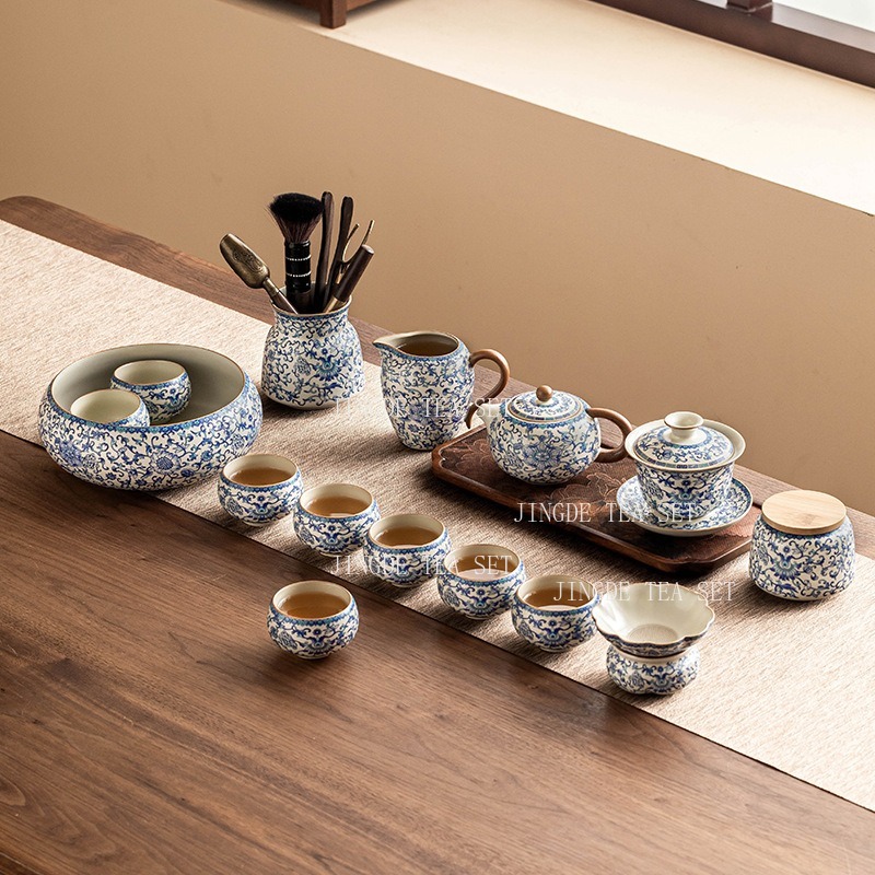 Ru Kiln Gongfu茶器セット、連動式蓮華模様の陶磁 - Korean Tea Set のレビューと価格