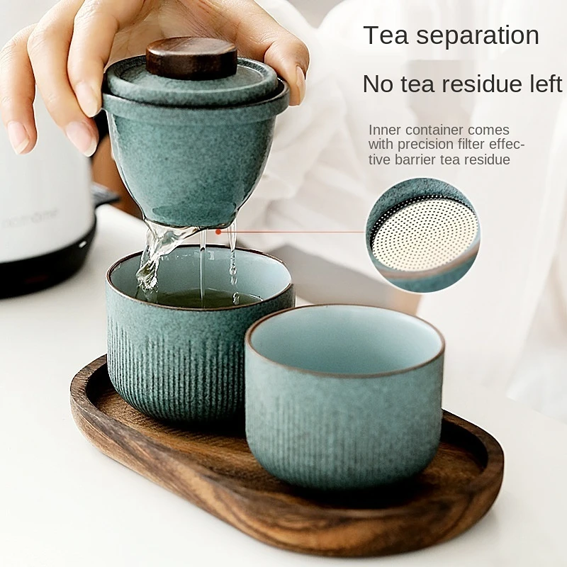 旅行カンフーティーセット屋外車クイックカップ 1 ポット 2 - Korean Tea Set のレビューと価格