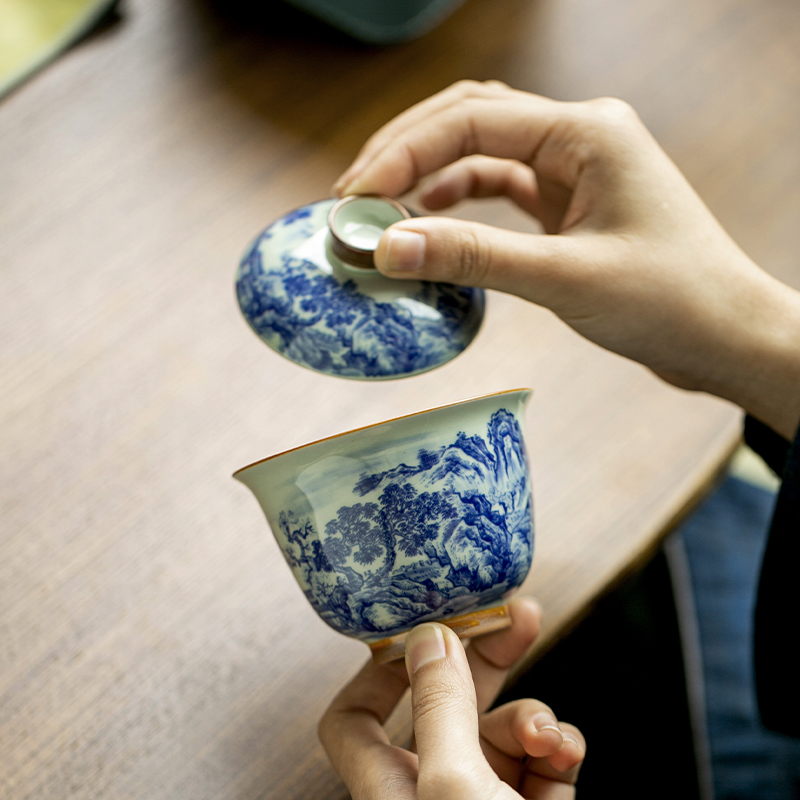 中国レトロ青と白の磁器茶碗携帯用一ポット二杯三杯旅行カンフー - Korean Tea Set のレビューと価格
